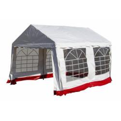 Záhradný párty stan - biely s červeným lemom 3 x 4 m