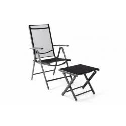 Záhradná polohovateľná stolička + stolička pod nohy - čierna