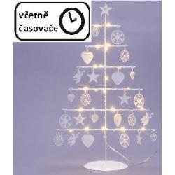 Vianočný kovový dekoračný strom - biely, 25 LED, teple biela