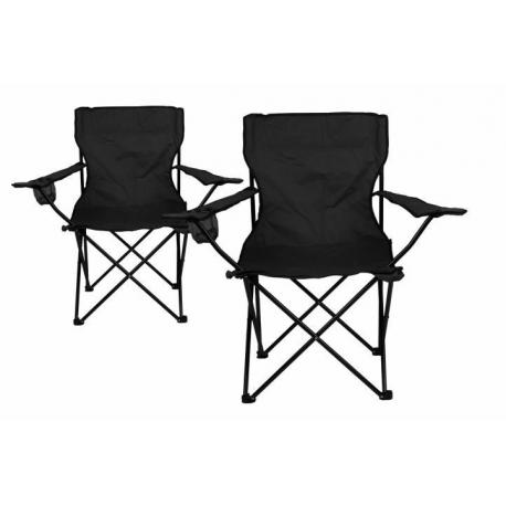 Kempingová sada – 2 x skladacia stolička s držiakom – čierna