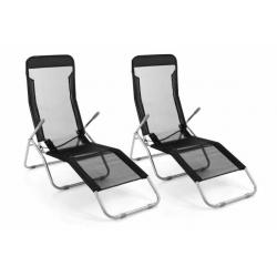 Záhradná sada 2 x ležadlo s čiernou textíliou - skladacie