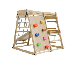 Dětské vnitřní dřevěné hřiště se skluzavkou, lezeckou stěnou