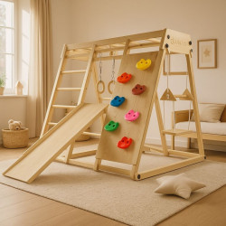 Detské vnútorné drevené ihrisko so šmykľavkou, skladacie veľ