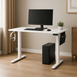 Elektricky výškovo nastaviteľný pracovný stôl 140×60 cm biel